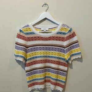 CeCe Multicolor Striped Crochet Blouse